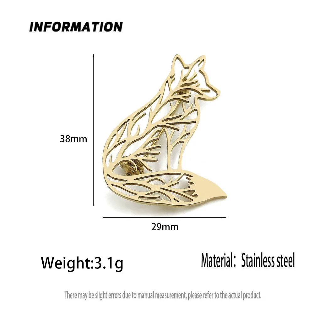 Creative branch fox stainless steel brooch, waterproof and non-fading men's suit accessories, lapel pins, husband gifts