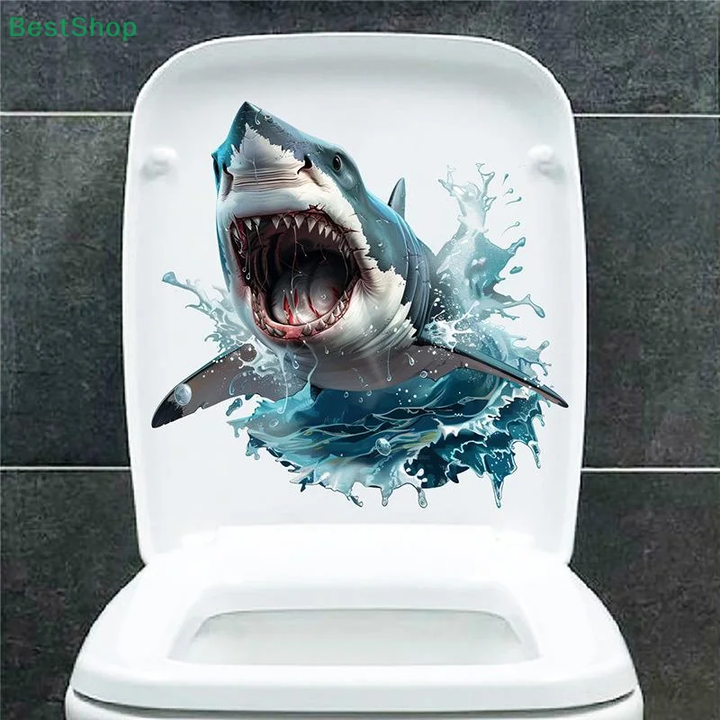 ♥♥♥3D Open-mouthed Shark Toilet Sticker,Bathroom Restroom Beautification Decoration Sticker, Waterproof And Self-adhesive