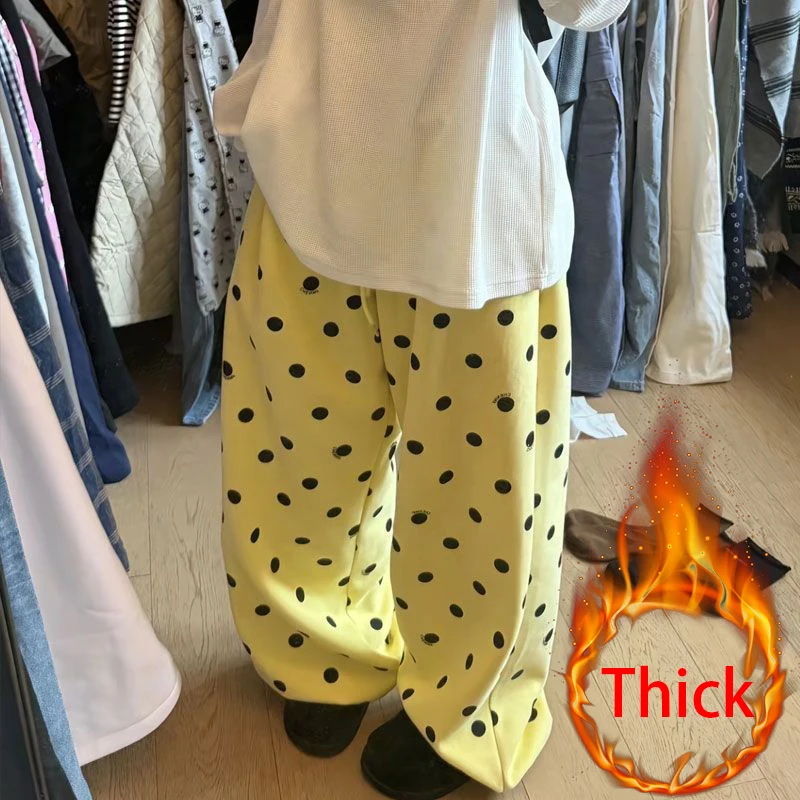 

Polka Dots Fleece Sweatpants Women Streetwear Baggy Joggers Y2K Harajuku Print Wide Leg Pants Winter Casual Trousers New