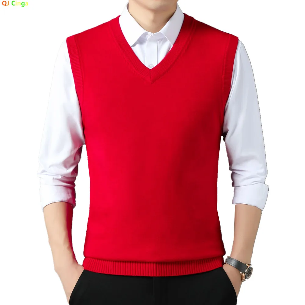 

Новинка 2026: Мужской жилет-безрукавка с V-образным вырезом, цвет «красный китай», деловой повседневный синий пуловер, вязаный свитер серого или черного цвета.