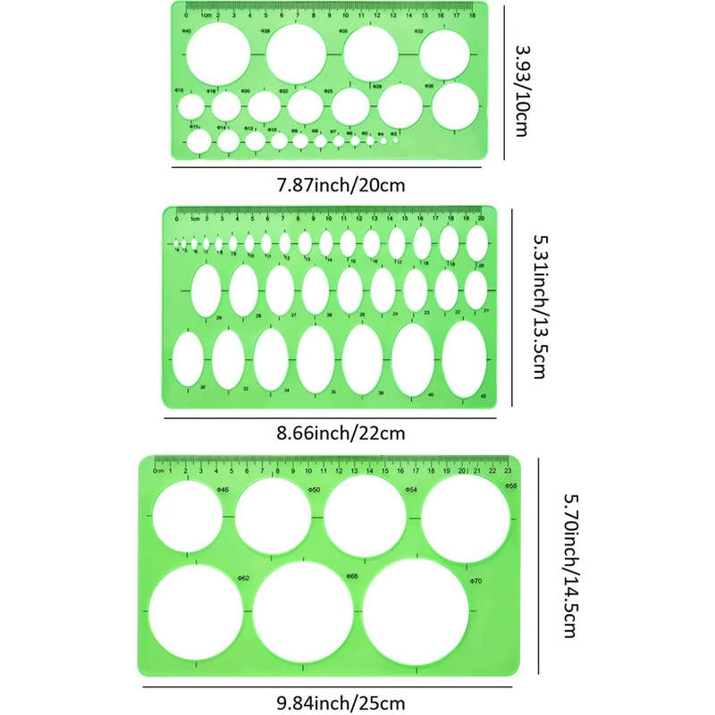 3 PCS Circle Template Plastic Circle And Oval Templates Measuring Templates Rulers Digital Drawing For Office And School