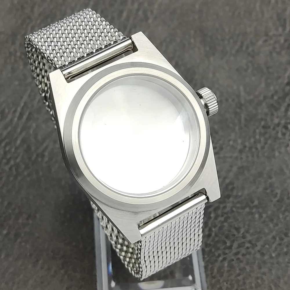 38MM Men\'s Watch Case Suitable for Japan NH35 Movement Sapphire Glass Four Sides Polished Mesh Belt Waterproof Motion