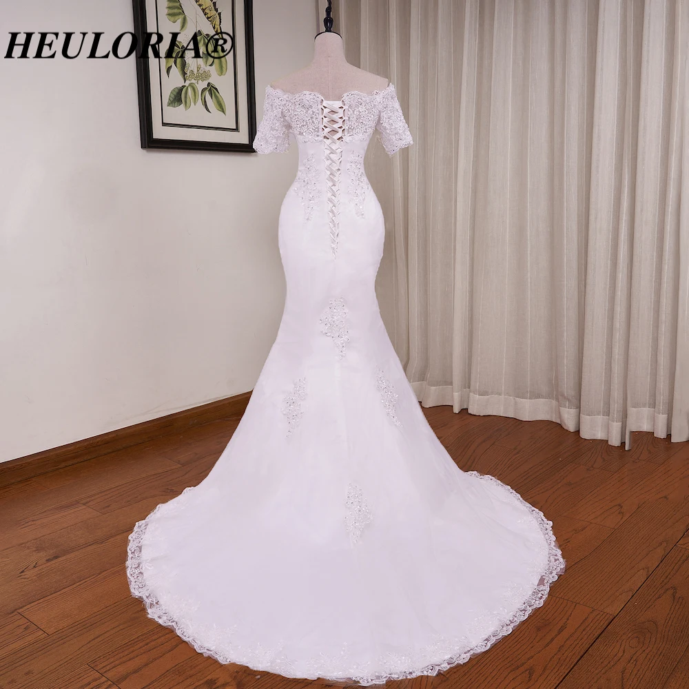 Heiloria-vestido de novia de manga corta con hombros descubiertos, traje elegante de sirena con cordones, talla grande