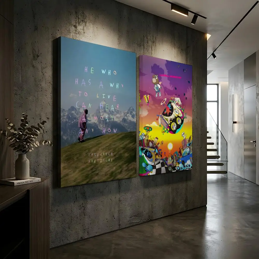 Rapper K-Kanye West Music Album Framed Wall Painting Framed Canvas Wall Art Waterproof Wall Decor For Living Room Bedroom