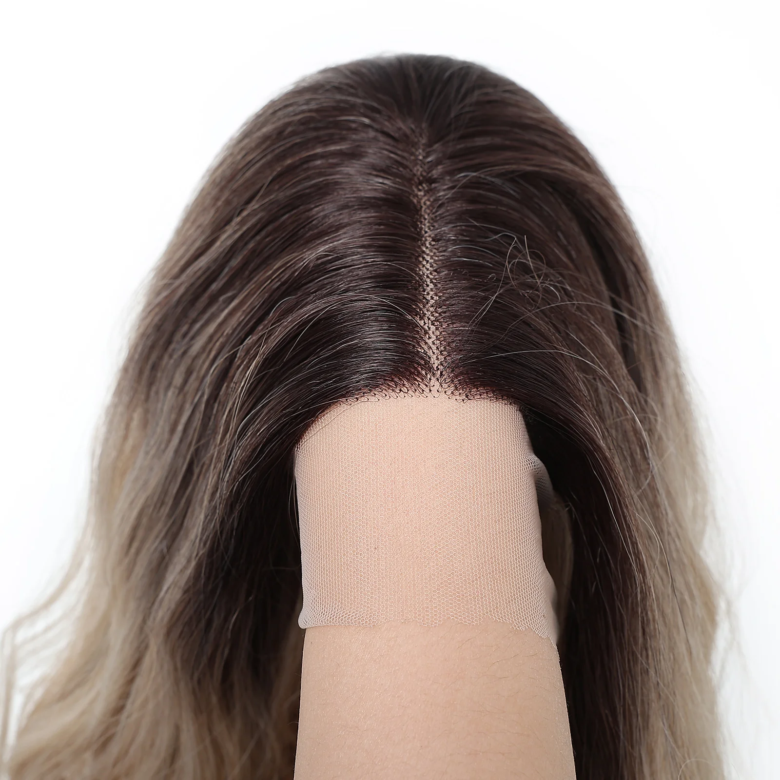 HAIRCUBE Lace Front Wig Ombre Natural Blonde Wigs For Women Dark Roots Long Curly Synthetic Wig Middle Part Hair Daily Wear Wig