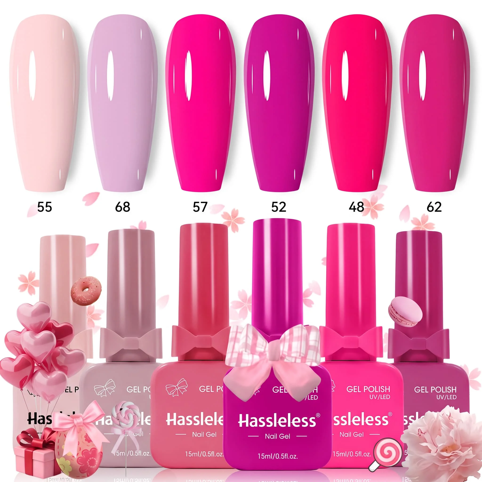 Hassleless Sweet Girl Series 6-Piece Gel Nail Polish Set, 15ml Large Capacity Bottles, Transparent and Silky High-Shine Colors, Brightening and Versatile Salon Home DIY Nail Art Kit