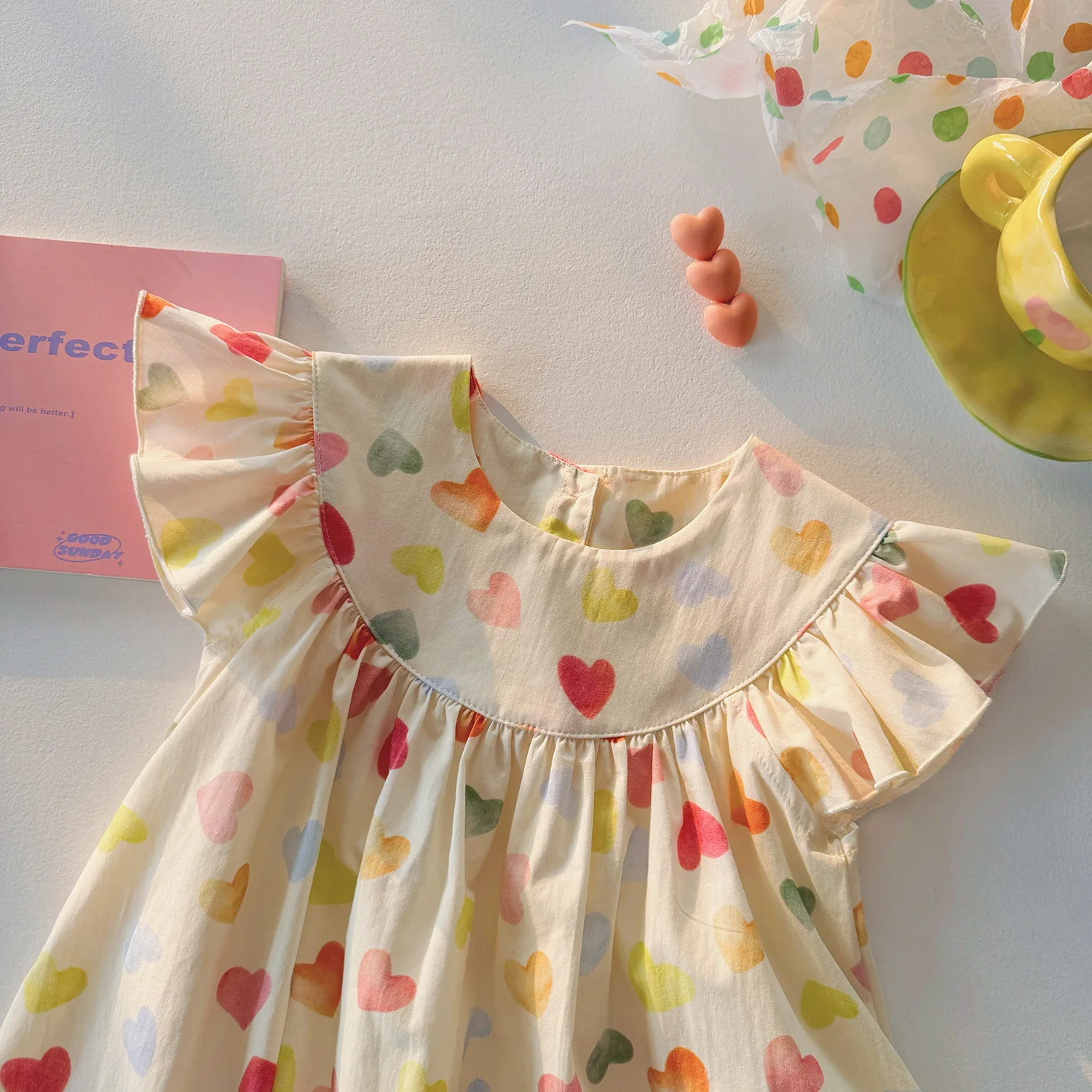 2-8T Heart Print Infant Girls Dress Elegant Summer Toddler Kid Baby Clothes Short Sleeve Cute Childrens Princess Dresses Outfit