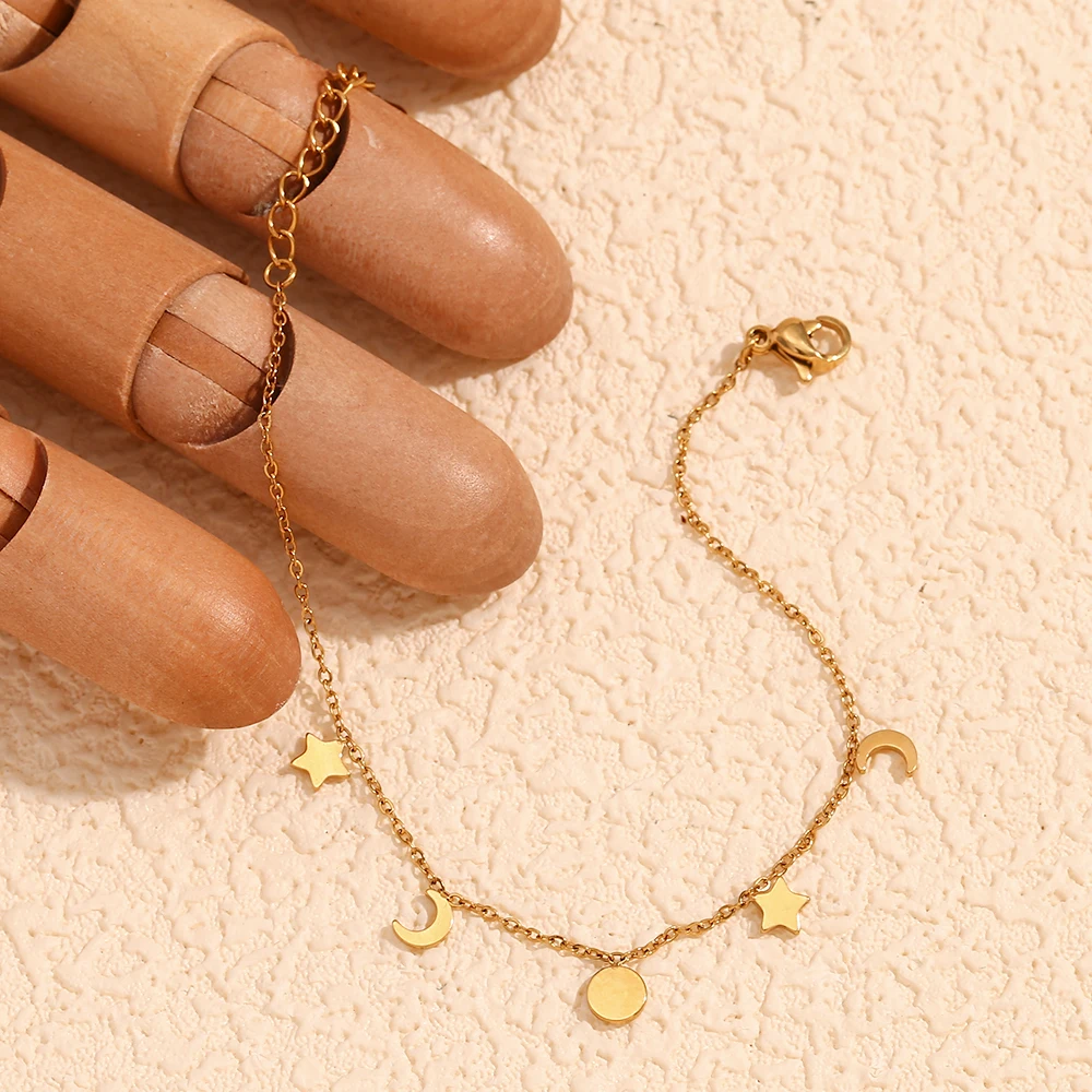 צמידי כוכב, ירח ושמש מבית E.B.Belle, עמידים במים, חמודים ומקסימים לבנות, מצופים זהב 18K, עשויים מפלדת אל-חלד