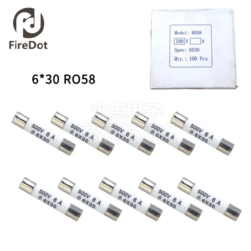 100 pieces/1 box 6*30mm ceramic fuse tube 500V fuse 6x30 0.5A 1A 2A 3A 4A 5A 6A 8A 10A 15A 16A 20A 25A 30A R058