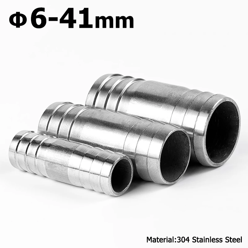 Hose Barb OD 6 8 10 12 15-41mm 304 Stainless Steel Barbed Connector 2-way Equals Straight Pipe Fitting Connector Pagoda Joint