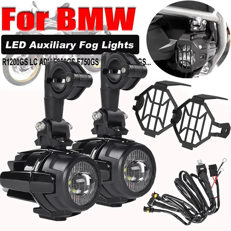 

40W Auxiliary Light Kits LED Motorcycle Headlight with Protect Guards Wiring Harness For BMW R1200GS/ADV/F800GS/F700GS