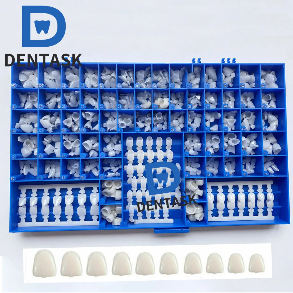 Dentask 390 pçs/caixa coroas temporárias dentárias 66 tamanho coroa molde guias molares pré-olares anterior cúspide