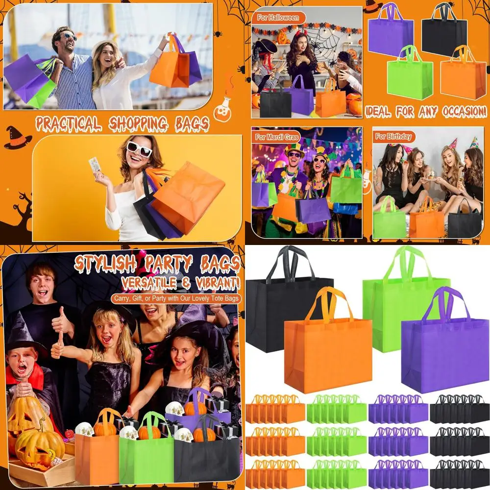 

120 Pack Assorted Halloween Reusable Tote Bags with Handles for Shopping, Parties, and Retail