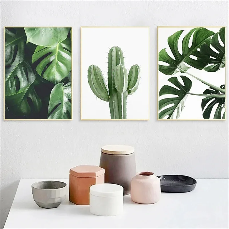 Green Plant Painting Monstera Poster Wall Art Canvas Picture Nordic Leaves Cactus Posters for Living Room Bedroom Home Decor