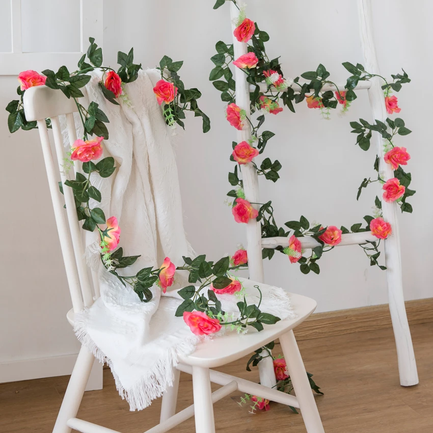 Künstliche Rosenranke Blumenwand Braut Hochzeitskranz Festival Seiden-Rattan-Blätter Girlande Bogen Heim Raumdekoration Bestseller Geschenk – Detail 5