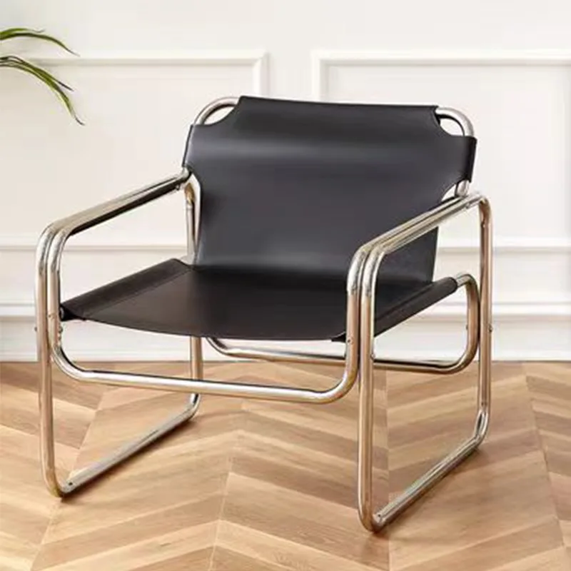 Saddle leather leisure chair reclining back chair, living room balcony single sofa chair