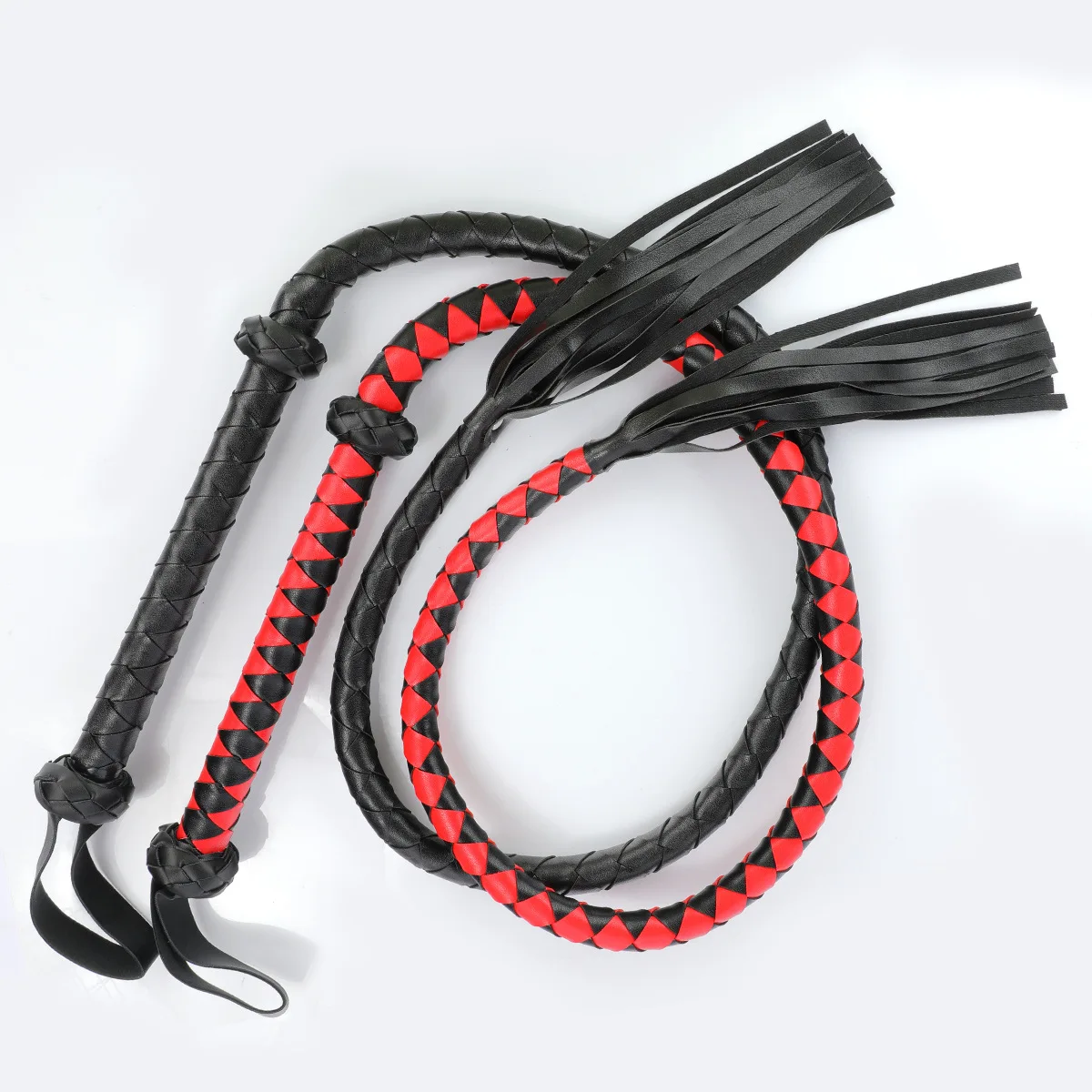 143CM PU Leather Horse Whip, Horse Training Leather Whips, Leather Covered Handle with Wrist Strap