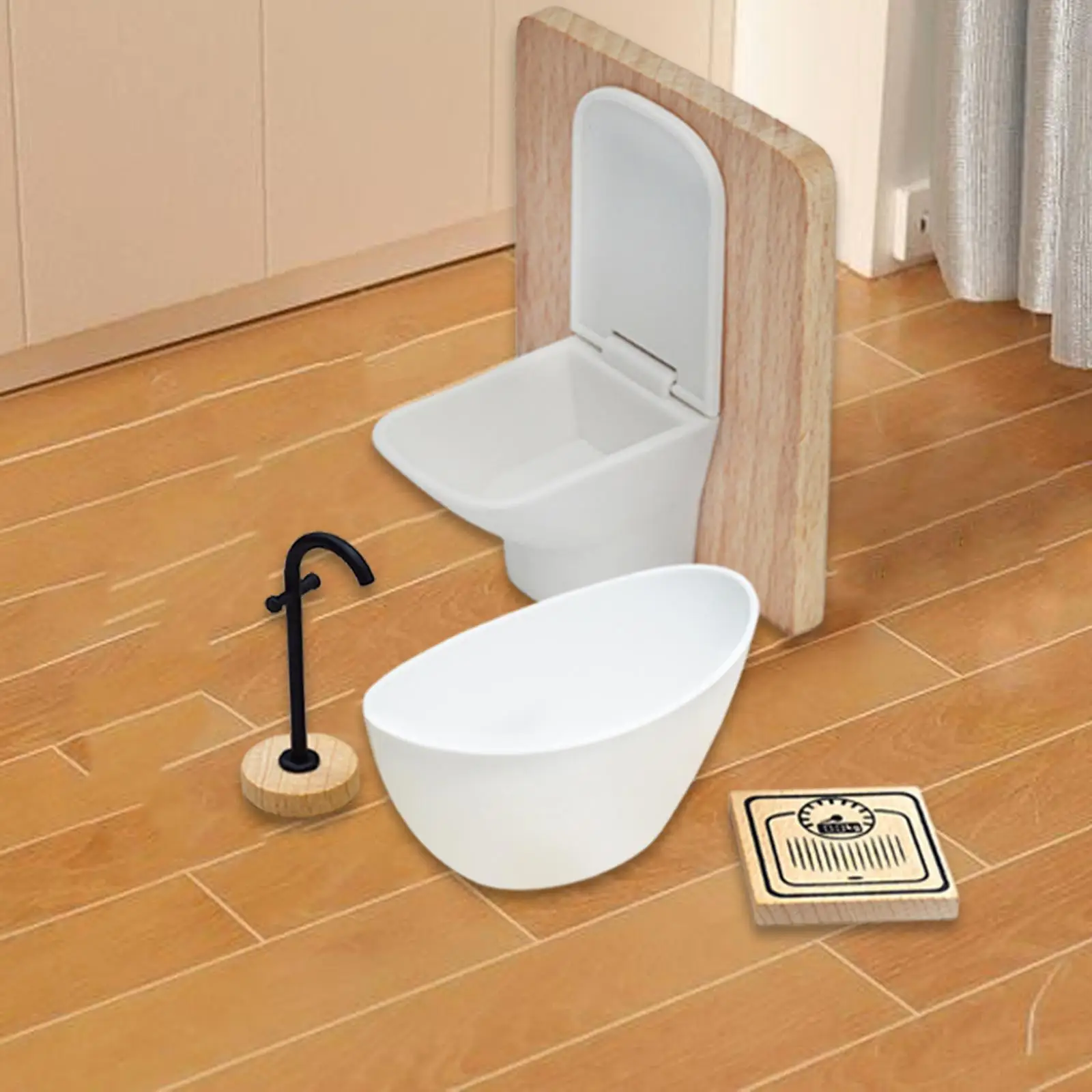 Juego de baño para casa de muñecas, 4 piezas, 1:12, muebles en miniatura, adornos