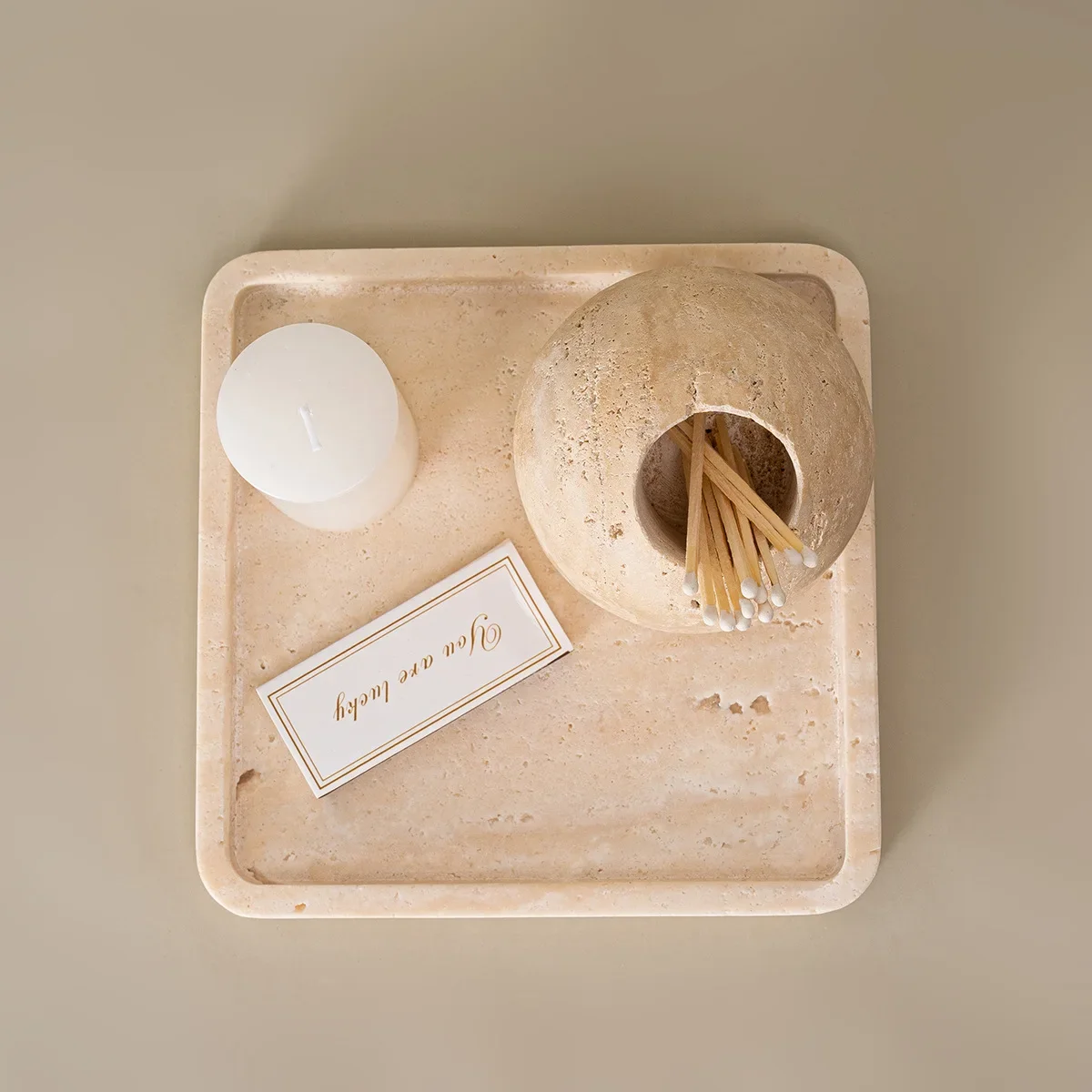 Wabi-sabi Travertine Natural Stone Match Toothpick Holder Japanese Minimalist Nordic Table Decor Cotton Swab Holder Ornaments
