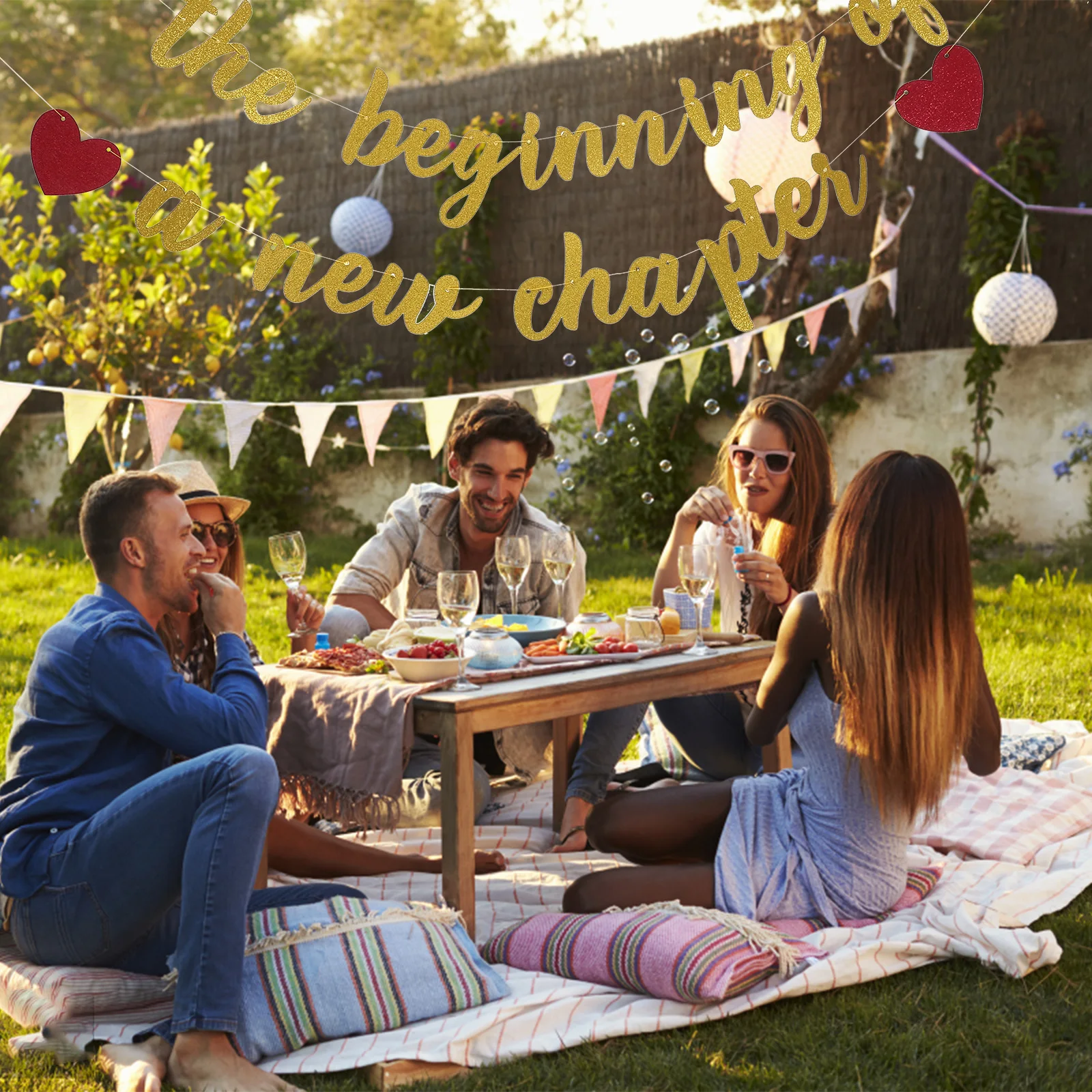 

New Beginning Party Decoration Flag Gold Glitter Design Wedding Graduation Retirement Banner Festive Atmosphere Lightweight Easy