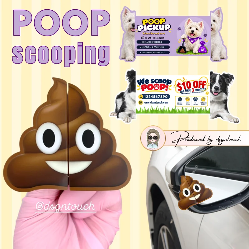 DsgnTouch Custom Poop Scooping Business Cards Die Cut Folded 300gsm Paper Glossy or Matte Finish Free Layout Assistance
