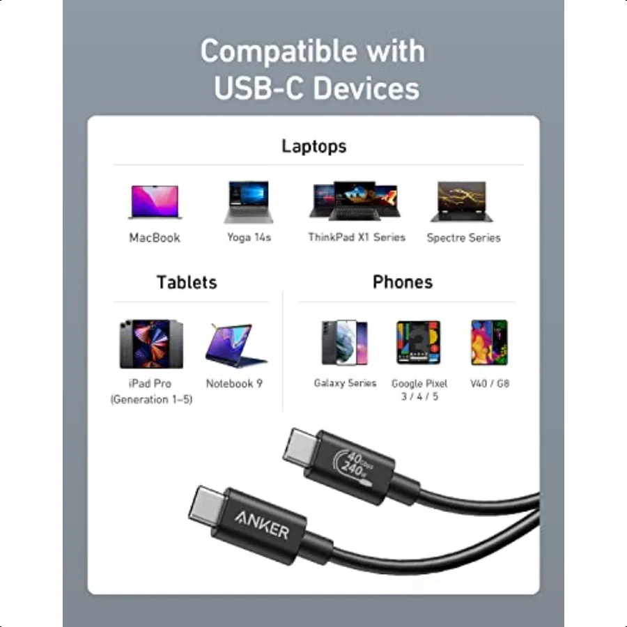 كابل USB C 3.3FT 240W USB 4 كابل بيانات 40Gbps 8K HD عرض Thunderbolt 4 3 متوافق مع iPhone 17 Book Hub لرسو السفن والمزيد