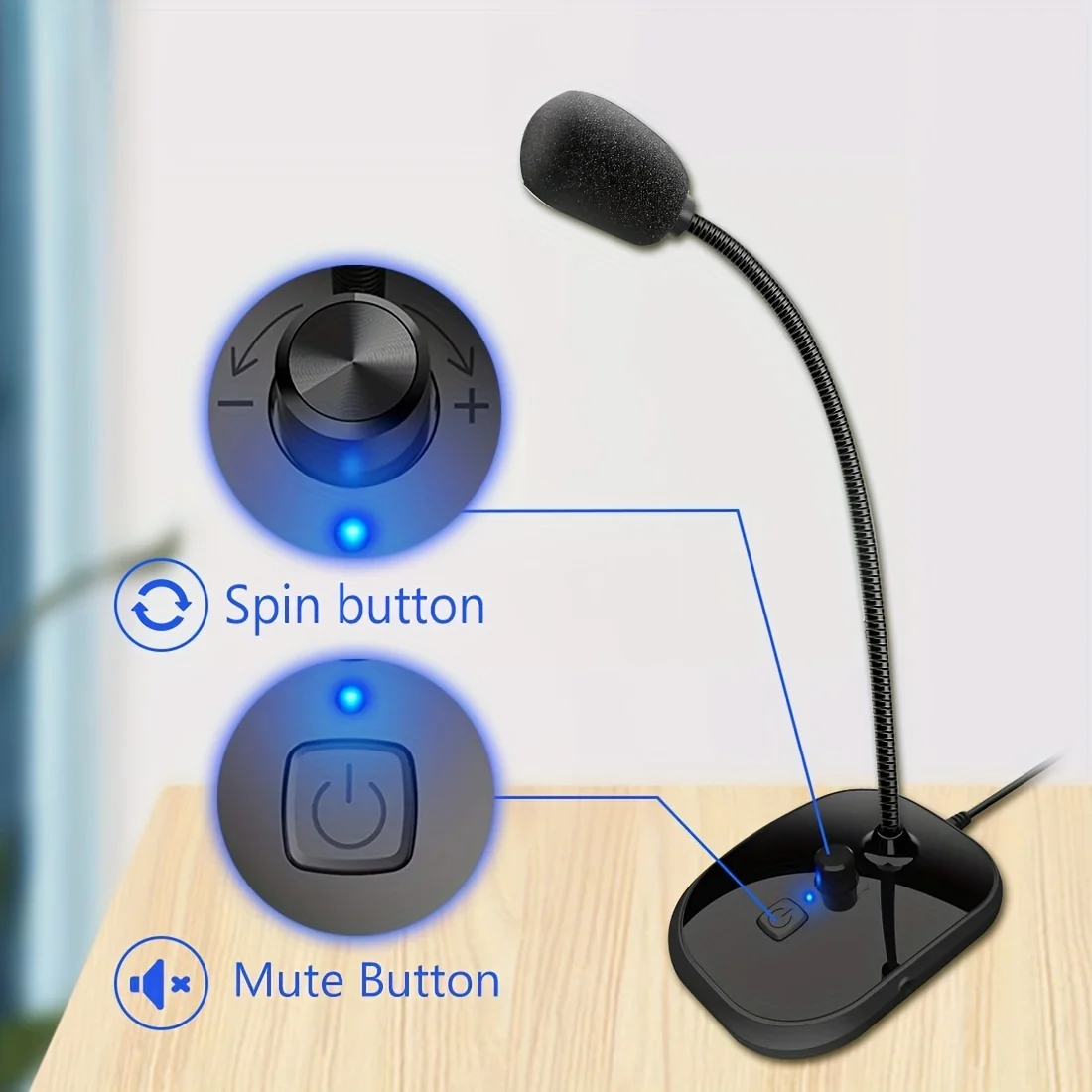 Omnidirectional USB Gooseneck Microphone with Volume Control & Mute Button | Plug & Play for Streaming on Computer, Laptop