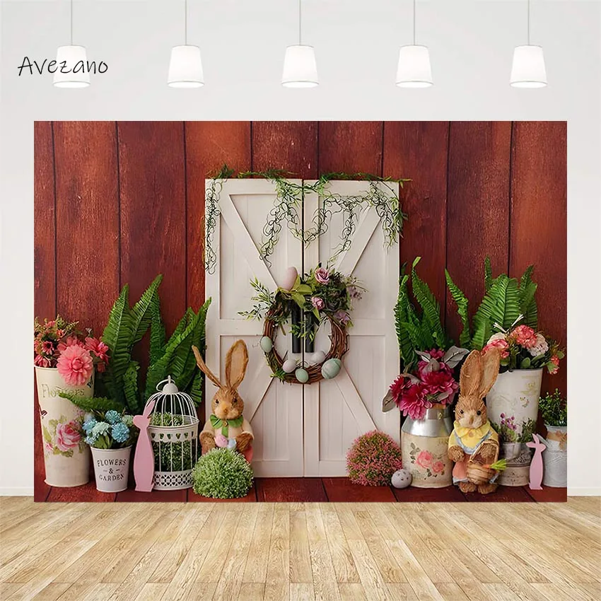 Avezano páscoa backdrops para fotografia primavera flores jardim coelho ovo barra recém-nascido aniversário retrato fundo decoração estúdio