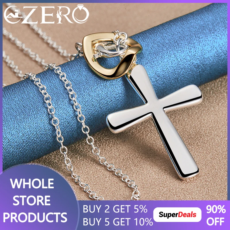 ALIZERO 925 Sterling Silver 16-30Inch Chain Heart Cross Pendant Necklace For Women Men Fashion Wedding Party Jewelry Lovers Gift