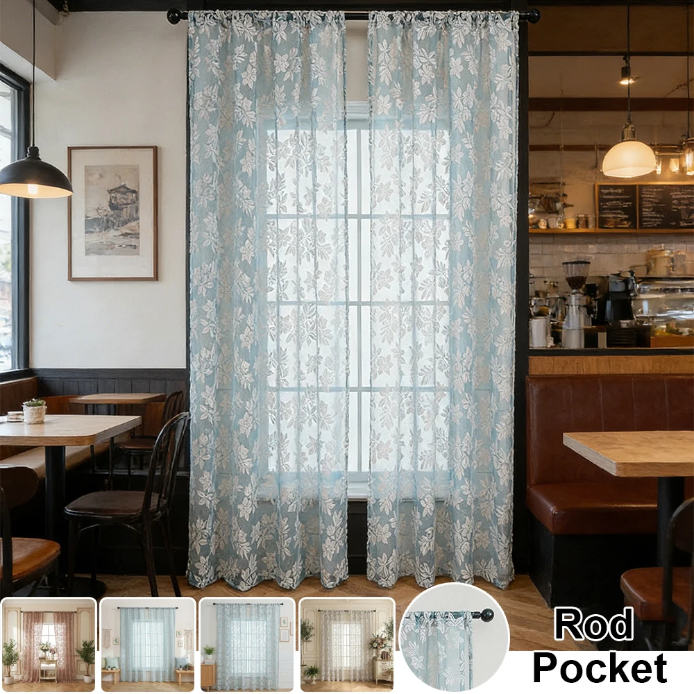 

Pastoral Style Lace Sheer Curtains Floral Embroidered Voile Drapes for Bedroom Living Rooms Balcony Rod Pocket Cortinas וילון