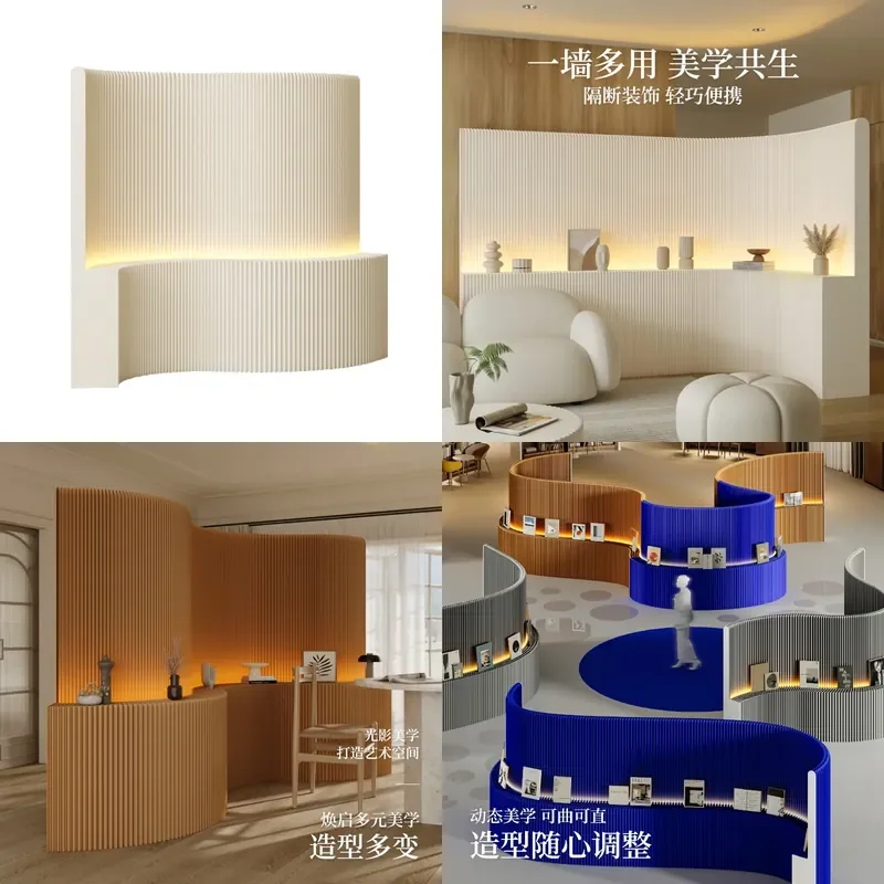 Eco Friendly Paper Folding Screen Partition with Storage Ambient Light for Tea Room Exhibition Center Portable Room Divider