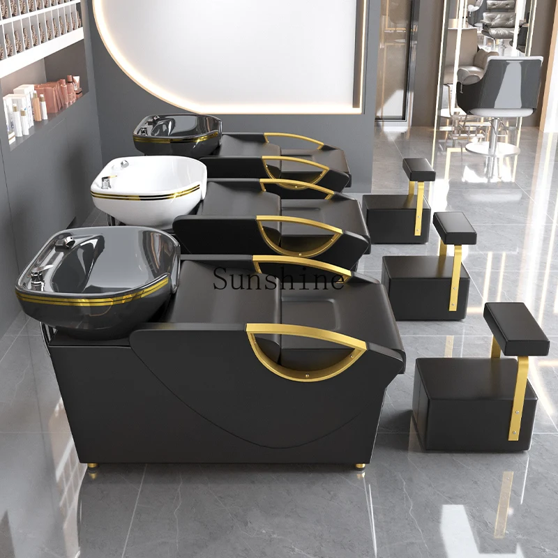 

Shampoo bed hair salon hair shop special light luxury water heater flushing semi-reclining high-end ceramic basin