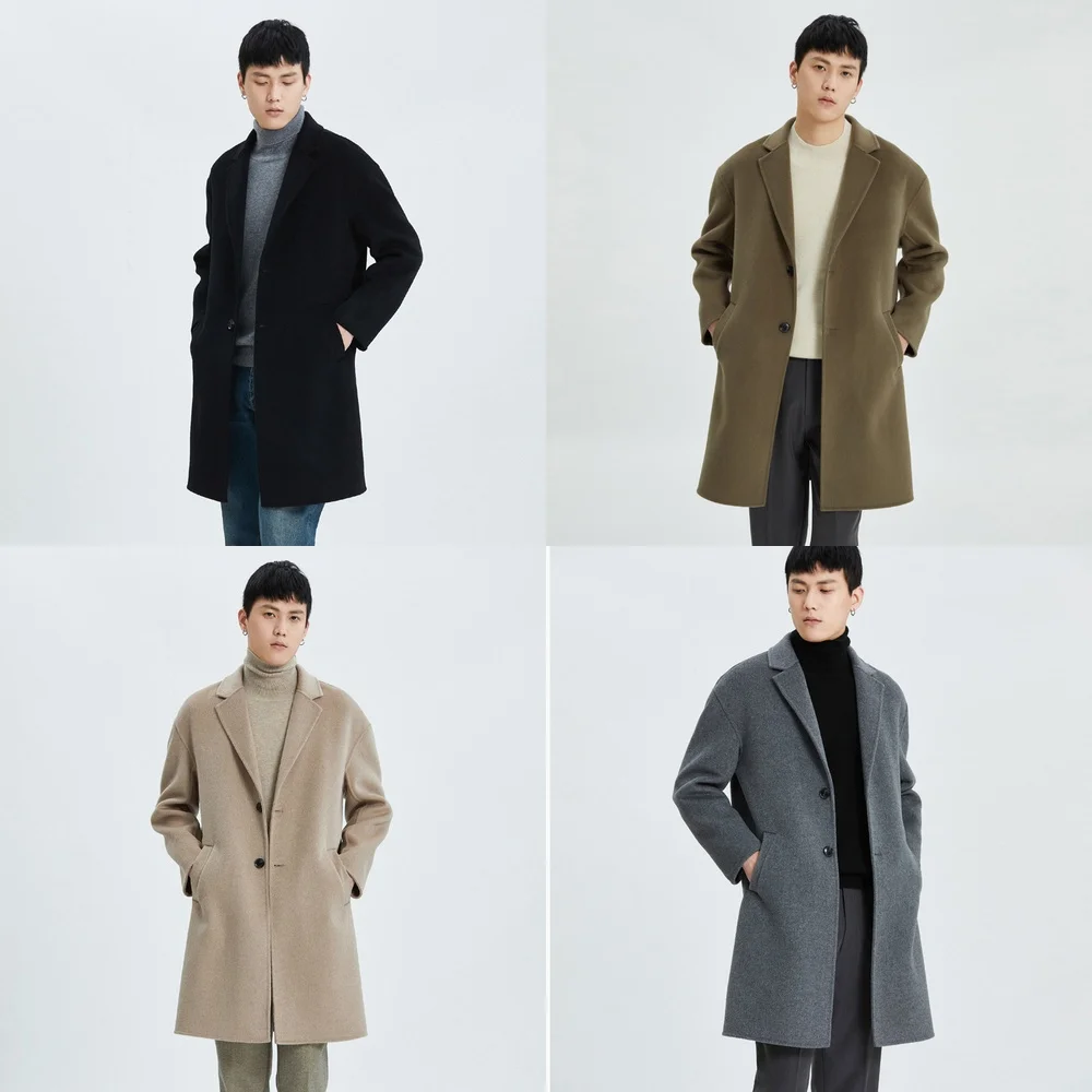 

Windbreaker Jacket Men's Wool Trench Coat Double Sided Pure Australian Wool Long Overcoat Casual Loose Fit Fashion Male