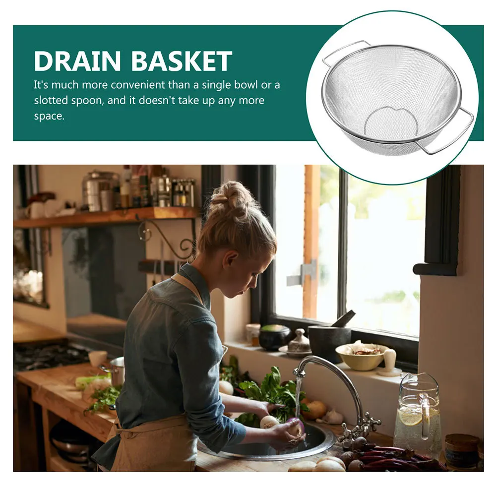 

Stainless Steel Vegetable Basket Mesh Colander Kitchen Strainer Spider Web Fine Drainage Rice Washing Bowl