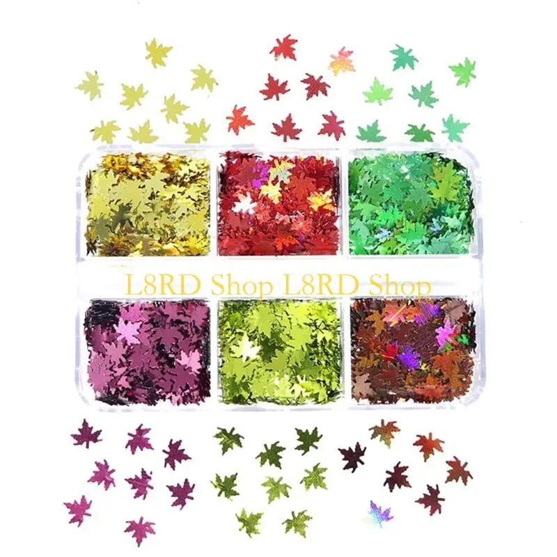 

L8RD 6 Boxed Color Sequins Leaves 2021 Fall Christmas Thanksgiving
