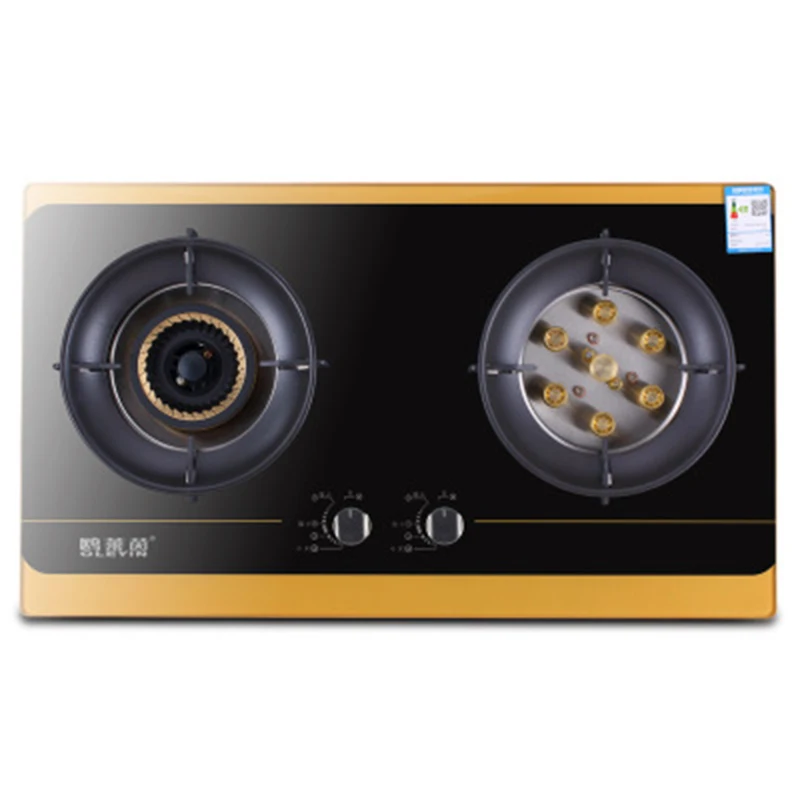 Fogão a gás doméstico com queimador duplo, fogão a gás de vidro temperado embutido/tipo mesa, forno a gás