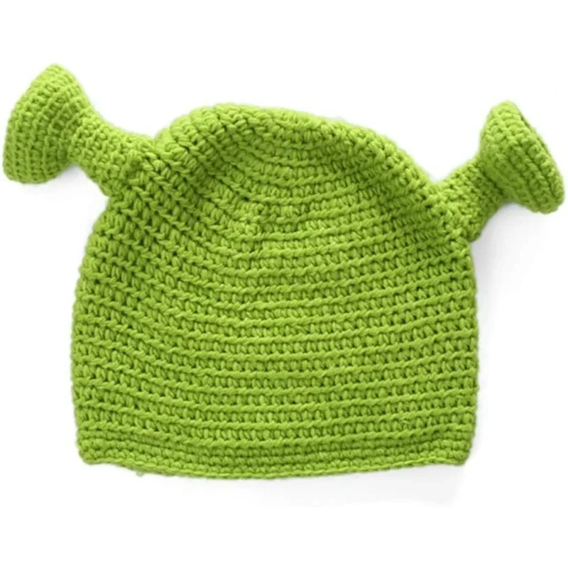 1pcs Cosplay Dome Cap, Unisex Hand Knitted Shrek Hats, Beanie Hat, Warm Durable Hand Knitted Cap,Wool Winter Hat Green, Medium