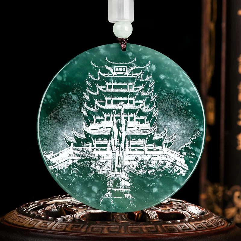 

Blue Myanmar Jadeite Tower Pendant Necklace Real Jewelry Luxury Talismans Amulet Stone Charm Man Natural Burmese Jade Gemstone