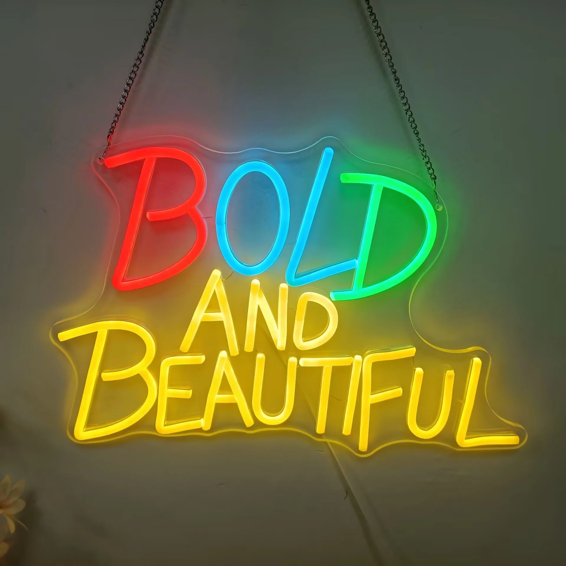 Bold And Beautiful Neon Sign LED Wall Art Hanging Chain USB Powered Bedroom Vanity Party Studio Empowerment Aesthetic Decor Gift