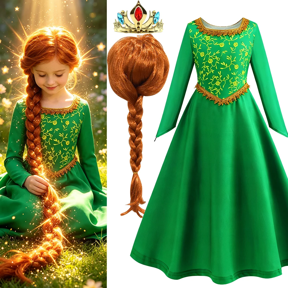 Fiona Kostüm Kinder Grünes Prinzessinnenkleid Teenager Halloween Kostüme Langes Kleid Geburtstagsparty Verkleidung – Detail 2