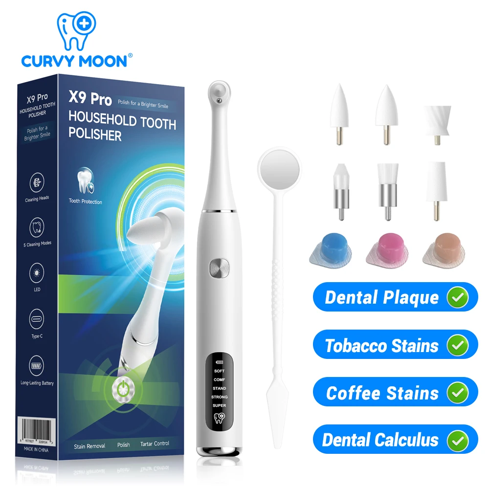 Household Tooth Polisher Teeth Whitening Deep Cleaning Polishing 25000RPM Dental Scaler Toothbrush Plaque Tartar Stains Removal