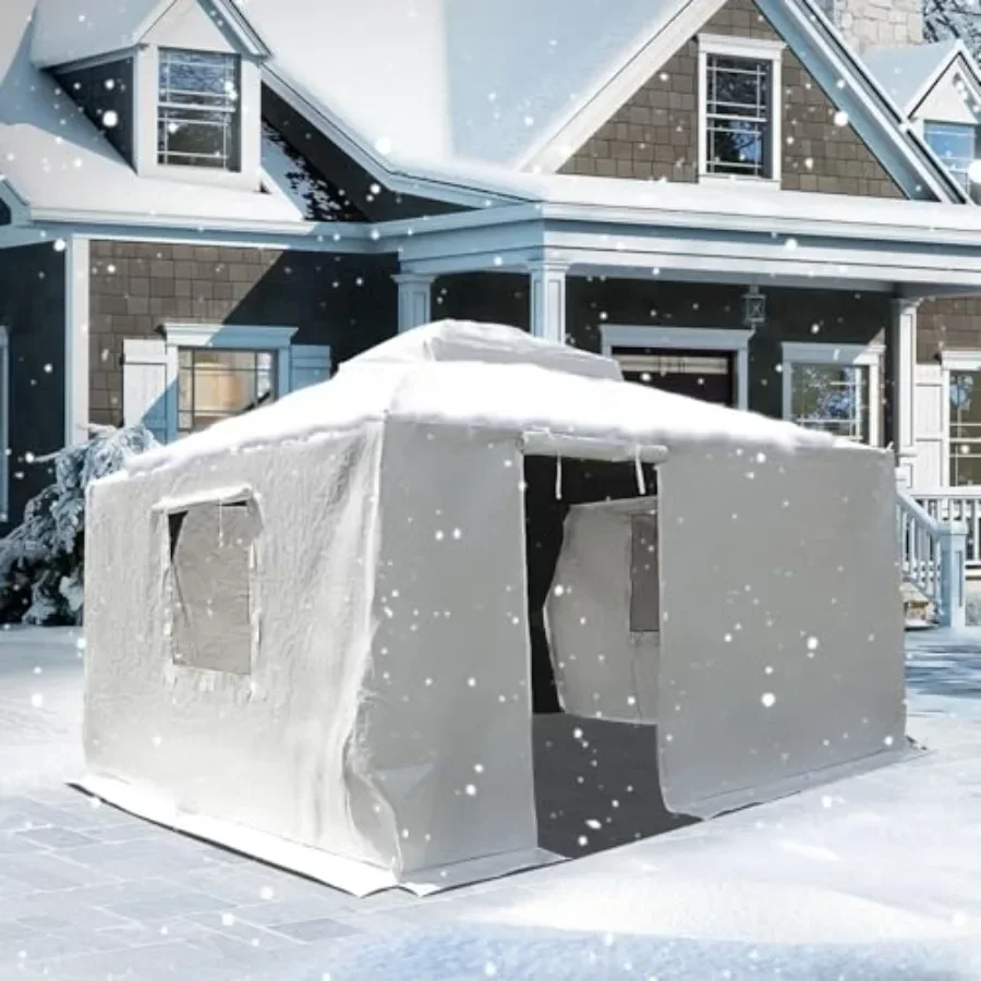Domi Winter Gazebo Cover All Season Waterproof Enclosed Cover with Sidewalls Ventilated Mesh Windows All-Weather Outdoor Cover