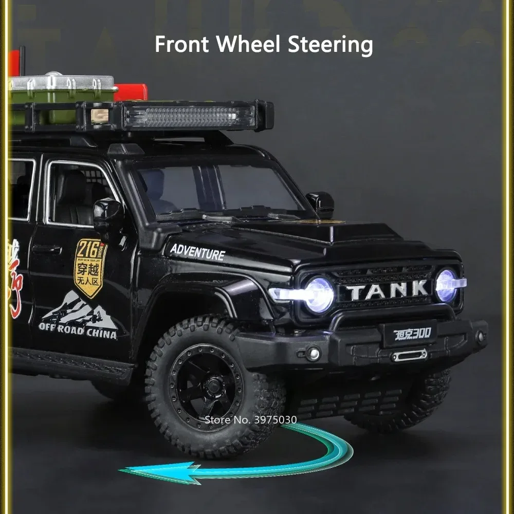1:24 스케일 랜드 크루저 LC80 탱크 300 모델카 장난감 합금 다이캐스트 도어 오픈 차량 라이트 사운드 풀백 오프로드 소년 선물