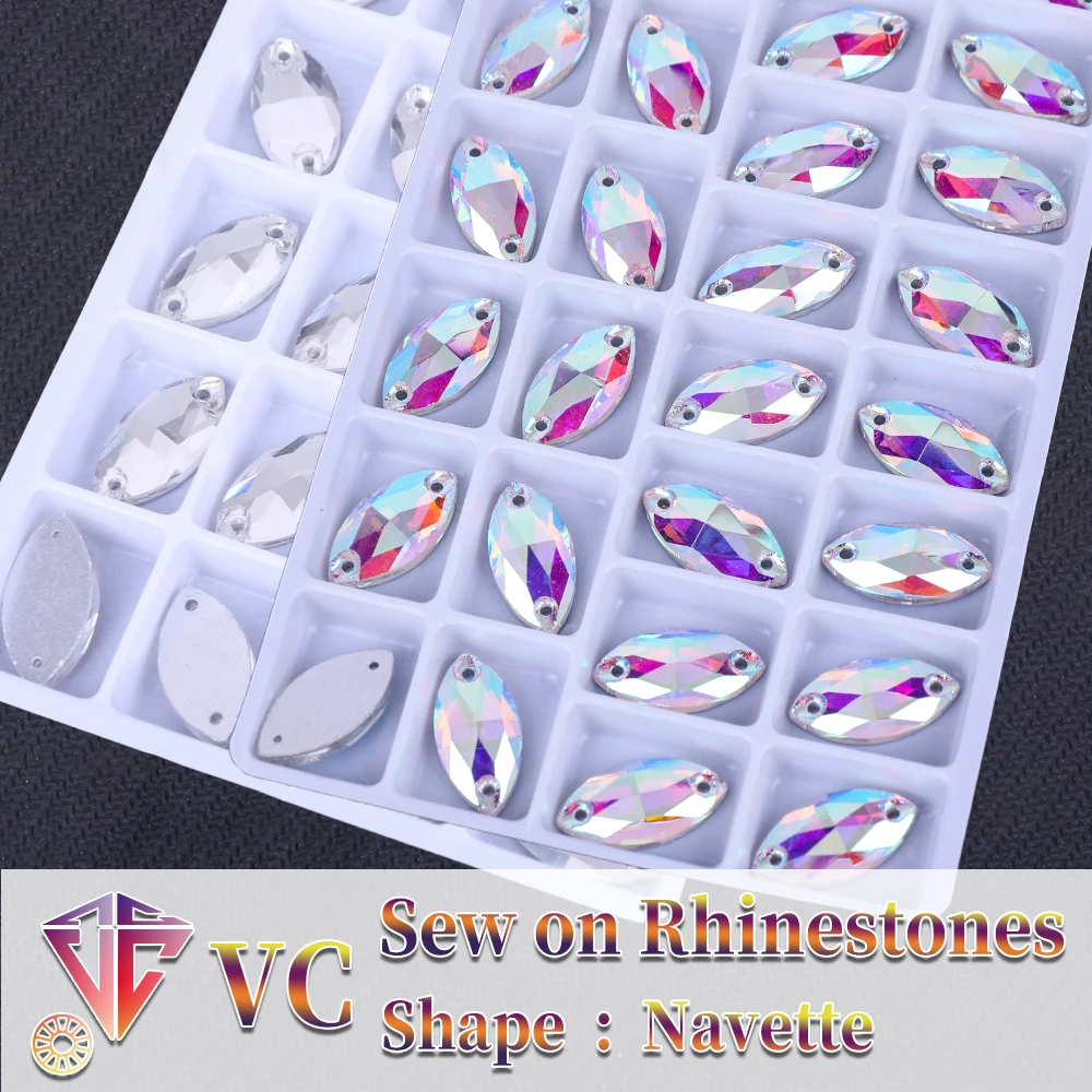 Nähen Sie AB Strass Navette Form Flatback Glas Kristalle für Kleidung Brautkleider alle Dekoration DIY