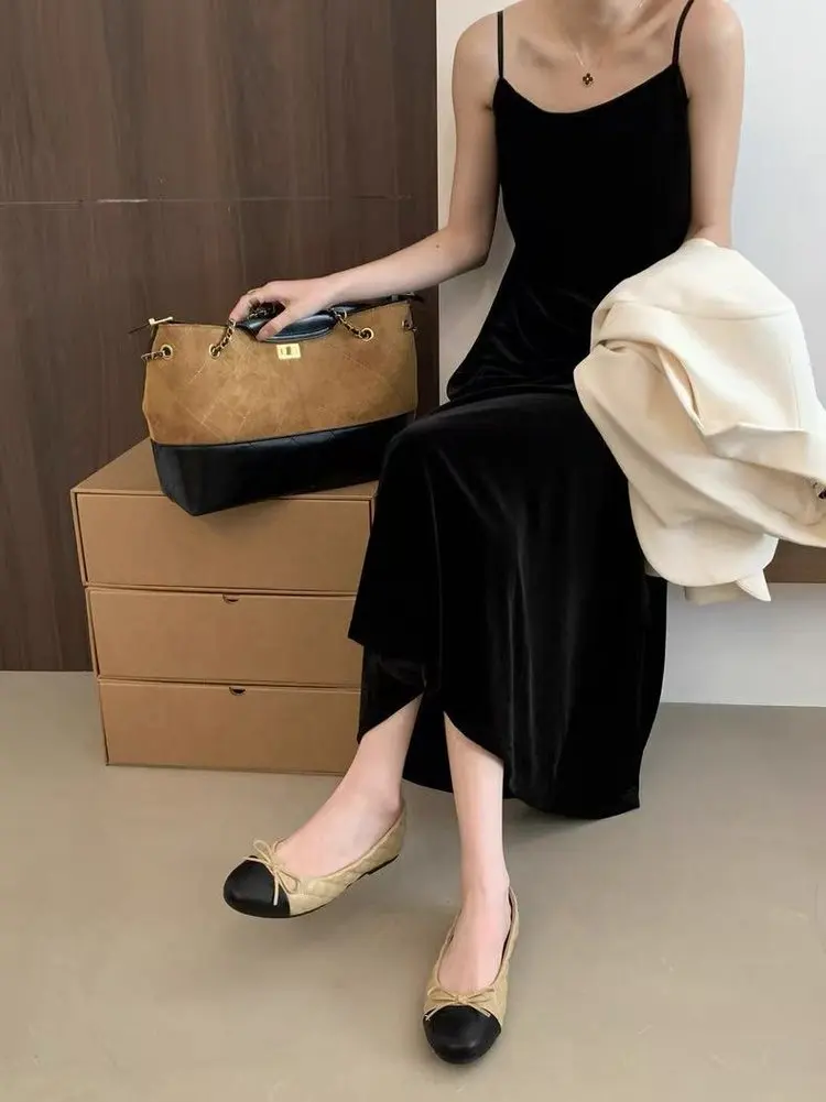 Zweifarbige Damen-Loafer mit Schleife und flachem Absatz, zum Hineinschlüpfen, runde Zehenpartie, bequeme Vintage-Schuhe für Büro, Alltag, Party – Detail 1