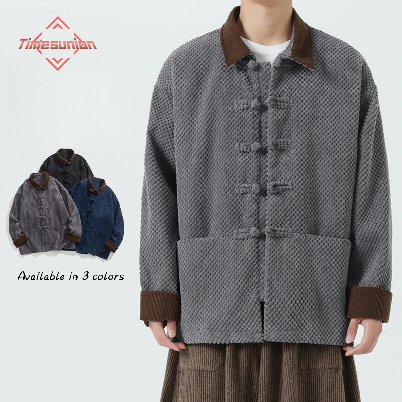 

Chinese Style Vintage Corduroy Jacket Mens Clothing Plus Size Casual Coat Autumn Winter Harajuku Loose Black Jacket Top Male