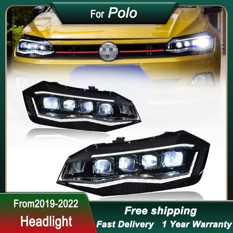 Faros delanteros Led para coche VW Polo plus 2019-2022, estilo de cristal, luz trasera completa, lámpara de cabeza DRL, montaje de luz delantera