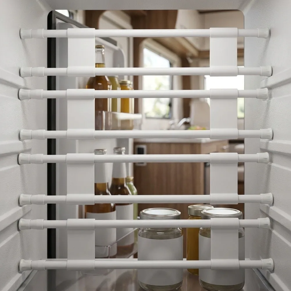 For RV For Refrigerator Double Bar Organizer 4 Pack Tension Rod System for Efficient Use of Vertical Space Fridges