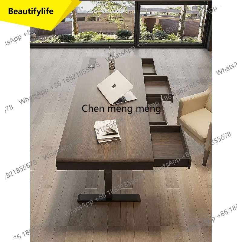 

X188 Italian minimalist light luxury solid wood electric lifting desk workbench modern living room home computer desk