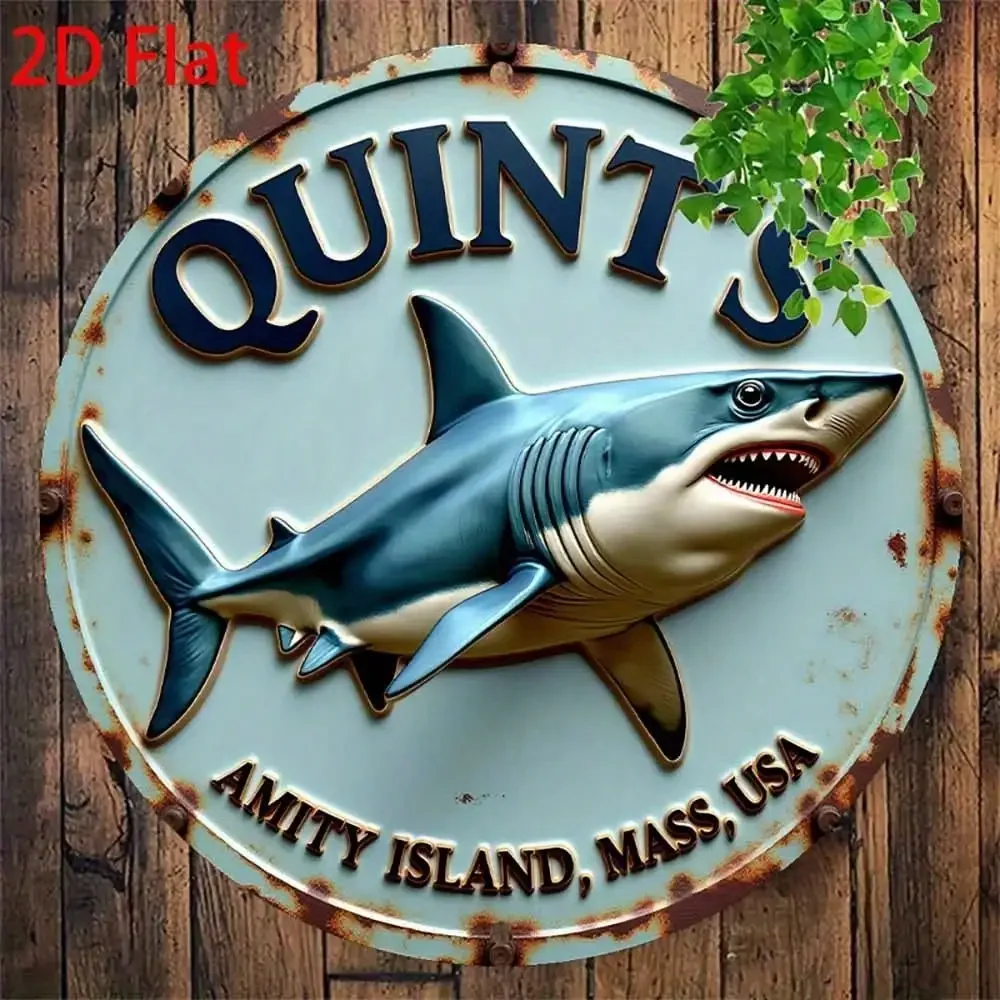 Panneau métallique vintage rétro du film Jaws, avec le requin d'Amity Island de Quint, décoration murale en étain pour bar ou « man cave »